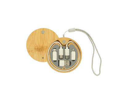 Multi-Charging Cable Set in Round Bamboo Cases