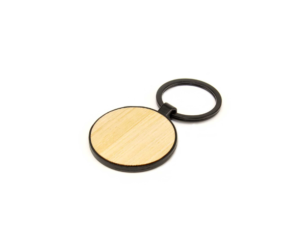 Round Bamboo Metal Keychains