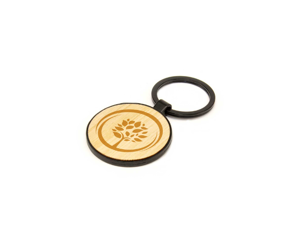 Round Bamboo Metal Keychains